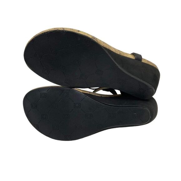 Chaps Raevyn Size 5.5 Black Thong Cork T-Strap Wedge Open Toe Slip On Sandals - Picture 8 of 8